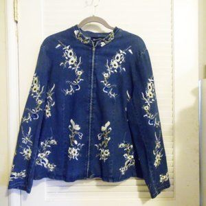 Denim & Co. Floral Emboroidered Denim Jacket Size 14L